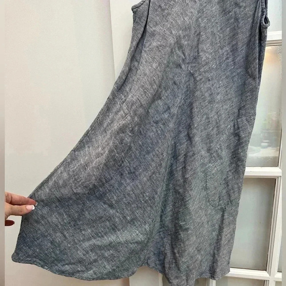 Lands' End Sleeveless Linen A-Line Shift Dress Chambray Navy Size M Petite 10/12 - Picture 3 of 11